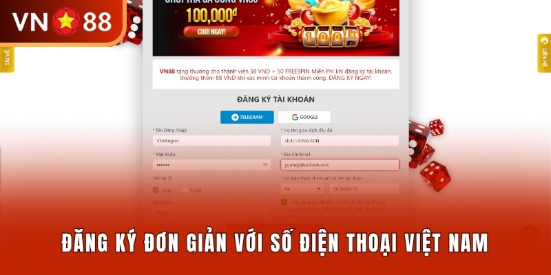 Đăng ký đơn giản với số điện thoại Việt Nam